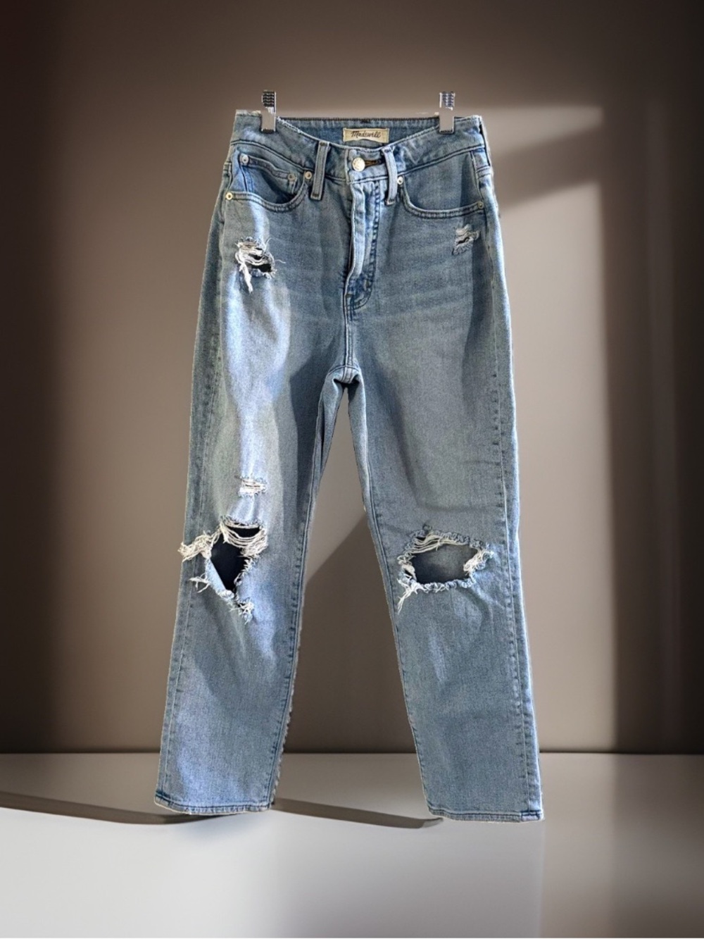 Madewell Womens 25 Blue Mom Jeans High Rise Light Wash Distressed Stretch 90s